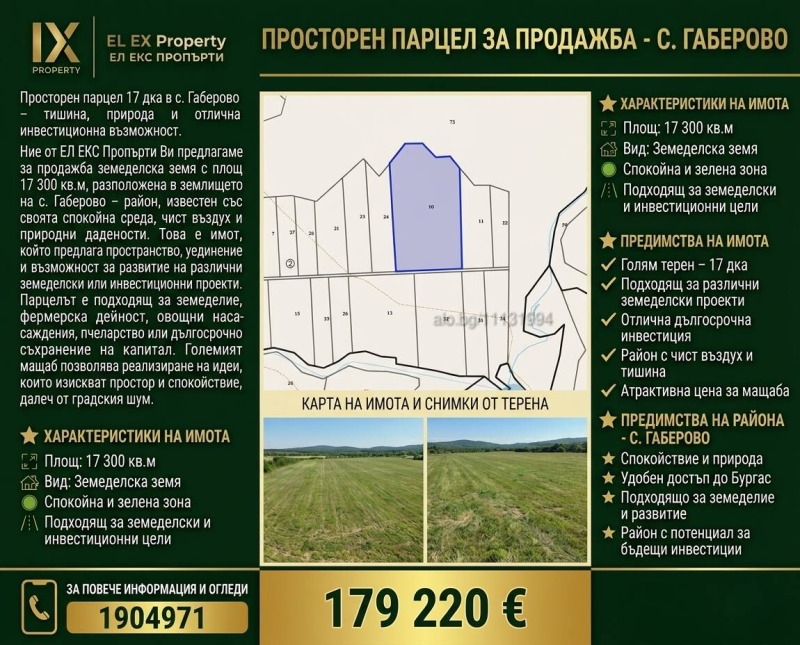 Продава ПАРЦЕЛ, област Бургас, с. Габерово • 179228 € / 350539.50 лв. • 77661467 1 — Holmes.bg Продава ПАРЦЕЛ, област Бургас, с. Габерово • 179228 € / 350539.50 лв. • 77661467 1