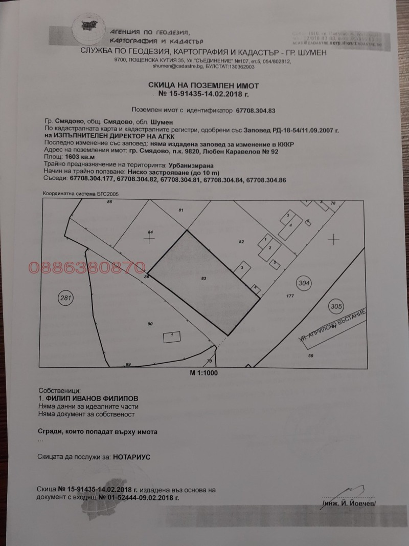 Продава ПАРЦЕЛ, гр. Смядово, област Шумен