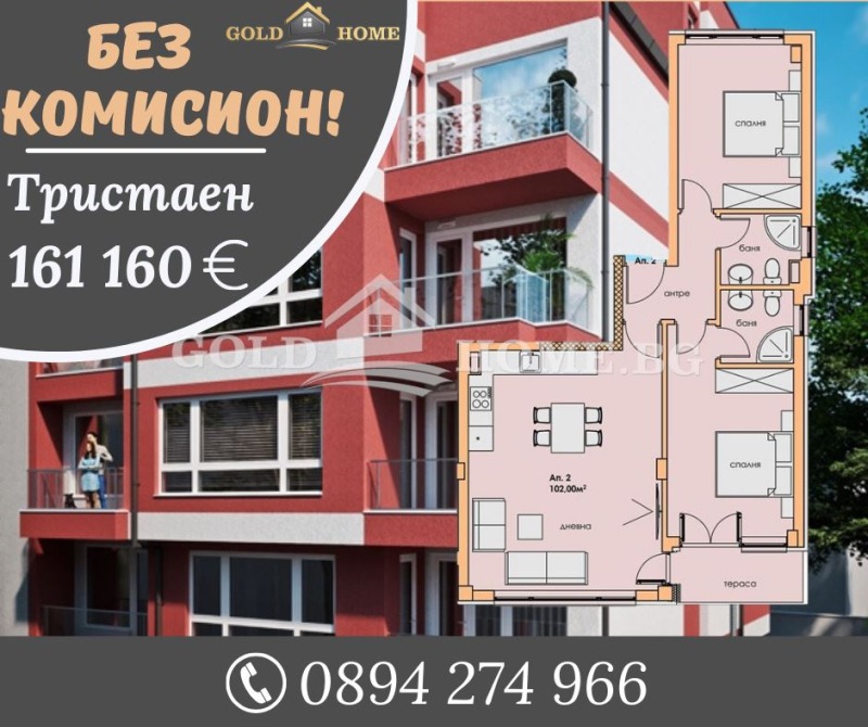 Myytävänä  2 makuuhuonetta Plovdiv , Sadijski , 102 neliömetriä | 41459089