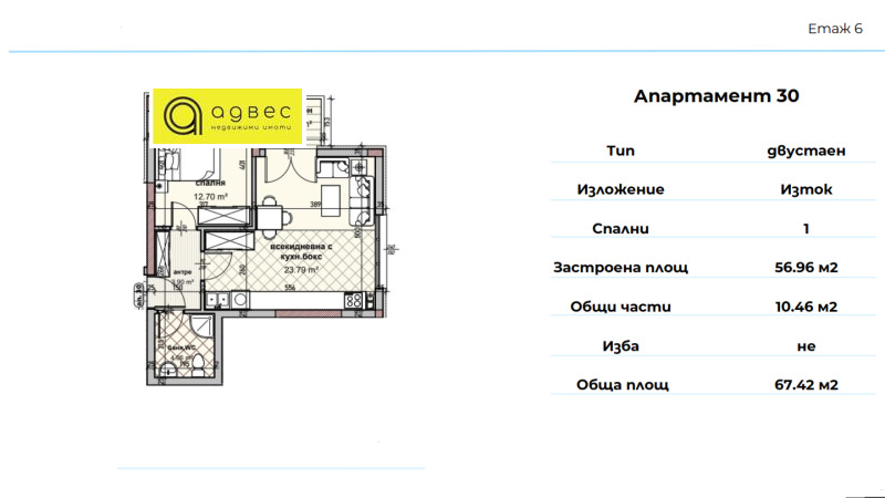 Till salu  1 sovrum Varna , Vladislav Varnentjik 1 , 67 kvm | 64202404 - bild [3]