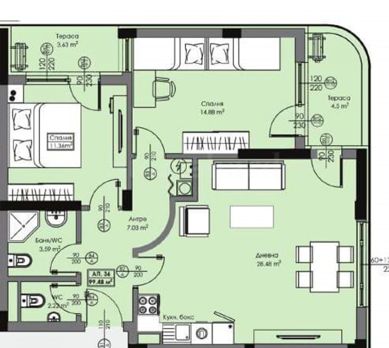 Na sprzedaż  2 sypialnie Burgas , Slawejkow , 99 mkw | 55809132 - obraz [2]