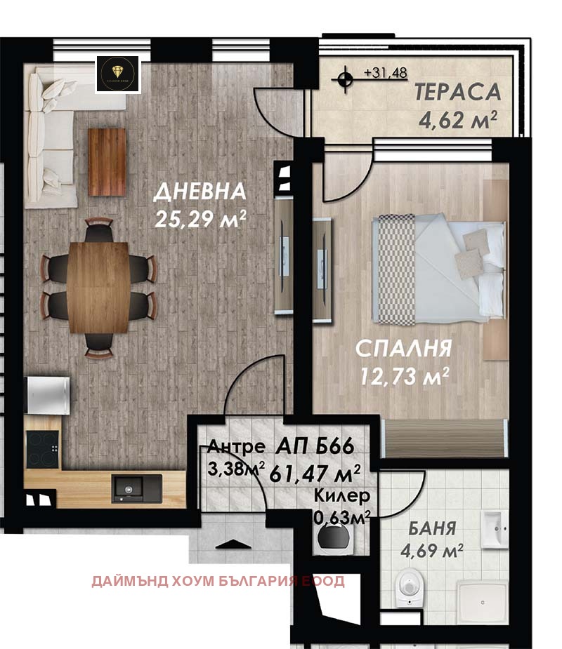 À venda  1 quarto Plovdiv , Gagarin , 76 m² | 57507448 - imagem [2]