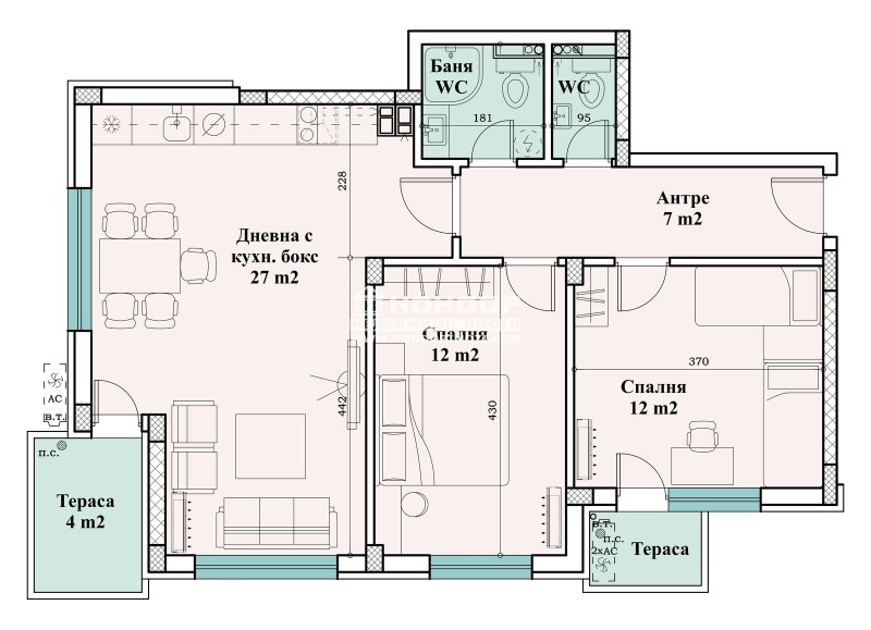 Продаја  2 спаваће собе Пловдив , Вастанически , 89 м2 | 96369778 - слика [2]