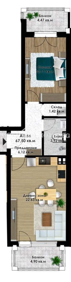 Till salu  1 sovrum Plovdiv , Komatevsko sjose , 68 kvm | 16451921 - bild [10]