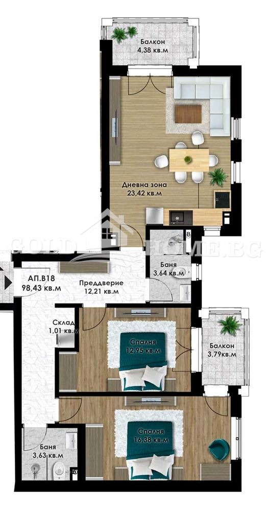 Продава 3-СТАЕН, гр. Пловдив, Коматево, снимка 4 - Апартаменти - 55884361