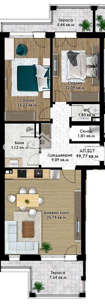 Продава 3-СТАЕН, гр. Пловдив, Коматево, снимка 8 - Апартаменти - 55884361