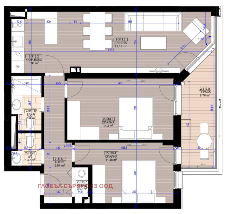 À vendre  2 chambres Sofia , Poligona , 101 m² | 63128131