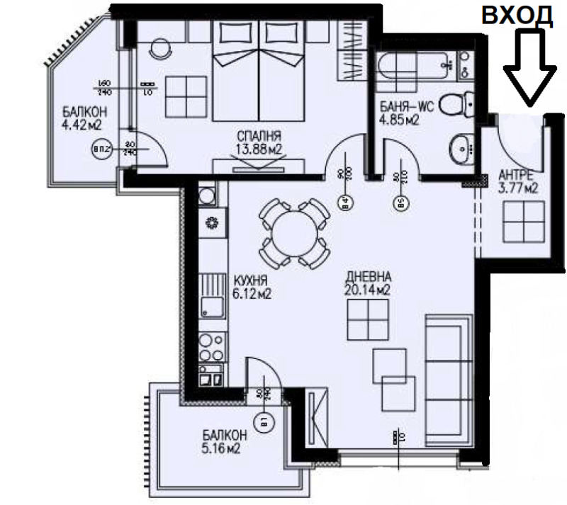 Myytävänä  1 makuuhuone Sofia , Dragalevtsi , 80 neliömetriä | 30903651 - kuva [2]