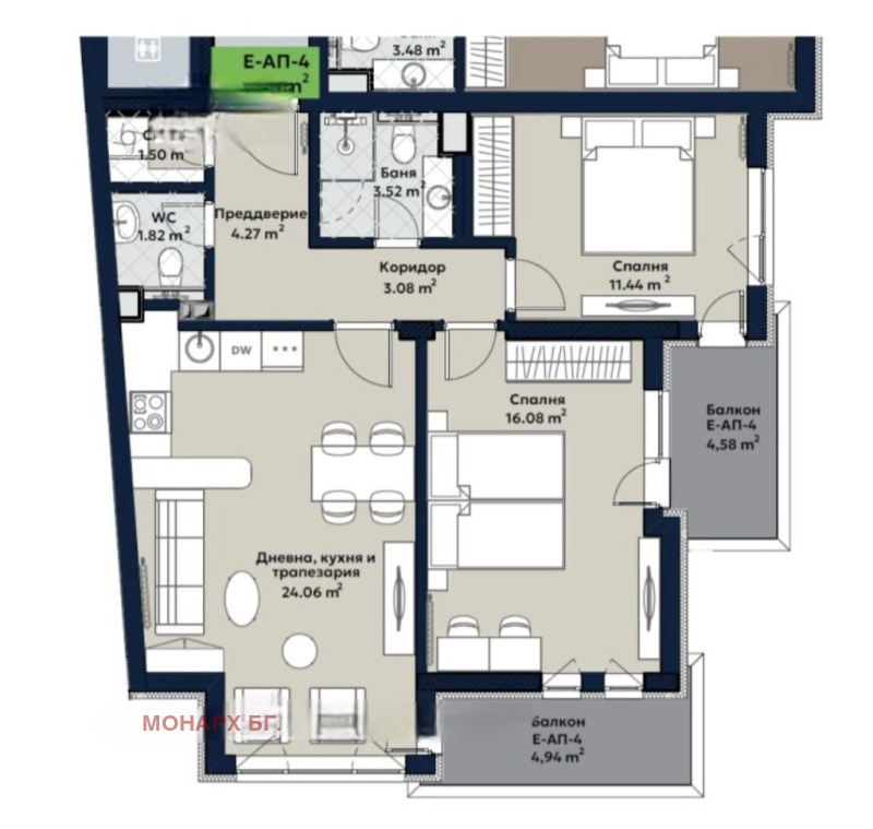 Продава 3-СТАЕН в град София, Витоша - 117 кв.м / 288 800 € » 564 843.70 лв., МОНАРХ БГ ИМОТИ