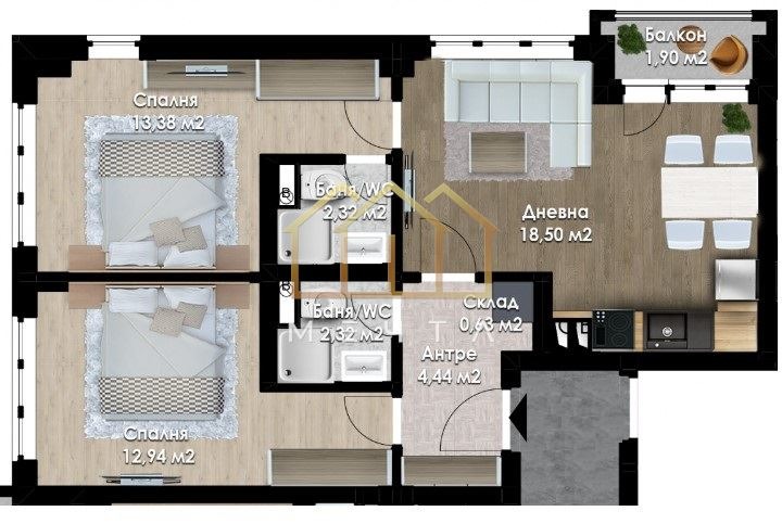 À vendre  2 chambres Plovdiv , Yujen , 90 m² | 34450366 - image [5]