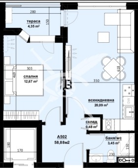 1 dormitorio Izgrev, Burgas 1