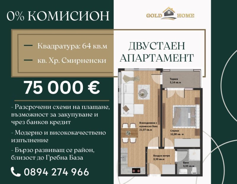 Продава 2-СТАЕН, гр. Пловдив, Христо Смирненски