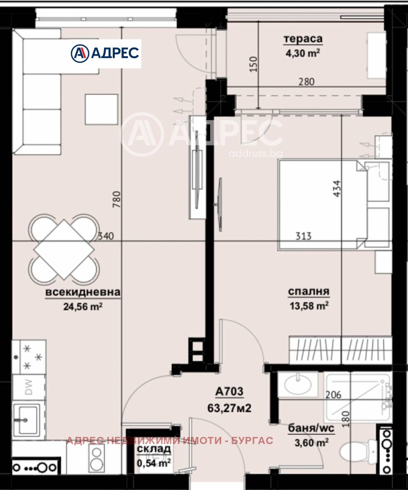 Till salu  1 sovrum Burgas , Izgrev , 66 kvm | 25726122 - bild [4]