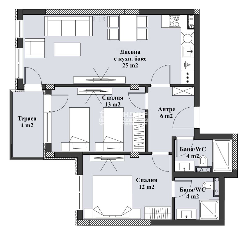 En venta  2 dormitorios Plovdiv , Jristo Smirnenski , 101 metros cuadrados | 53555090 - imagen [4]