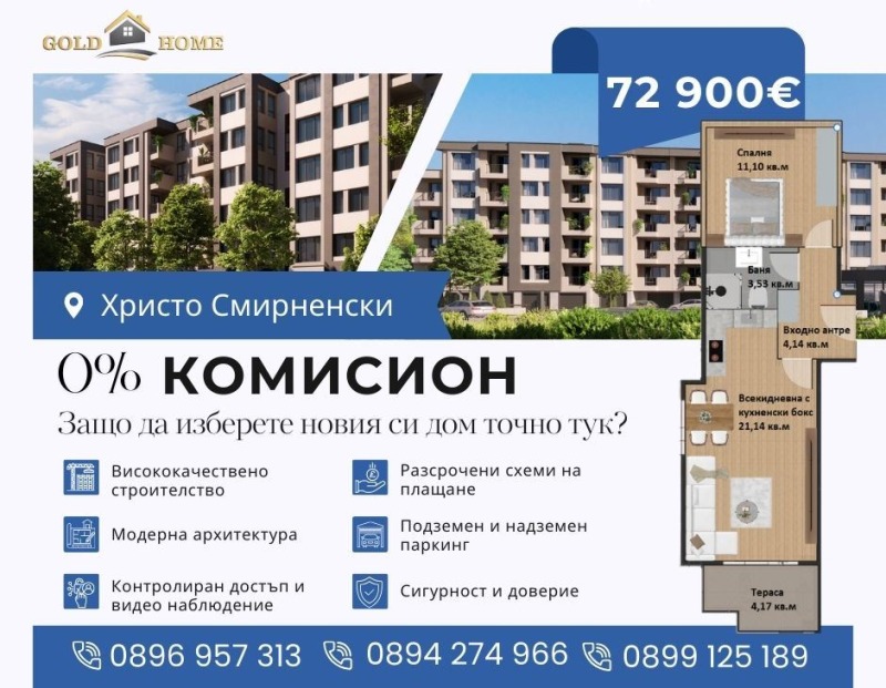 Till salu  1 sovrum Plovdiv , Hristo Smirnenski , 67 kvm | 94647036