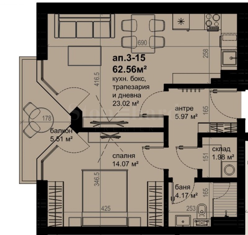 De vânzare  1 dormitor Burgas , Izgrev , 73 mp | 89220727 - imagine [2]