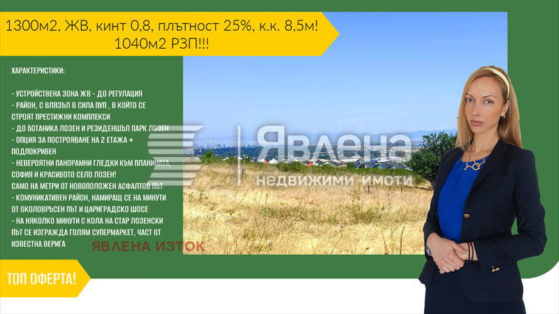 Продава  Парцел, град София, с. Лозен •  135 000 EUR • ID 47195863 — holmes.bg - [1] 