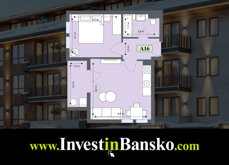 Продава 2-СТАЕН в област Благоевград, гр. Банско - 59 кв.м / 76 000 € » 148 643.08 лв., ГЛОБЪЛ ИНВЕСТМЪНТ ПРОПЪРТИС