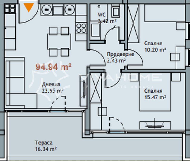Продается  2 спальни Варна , к.к. Чайка , 51 кв.м | 98935490 - изображение [5]