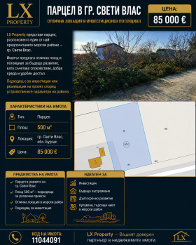 Продава  Парцел, гр. Свети Влас
