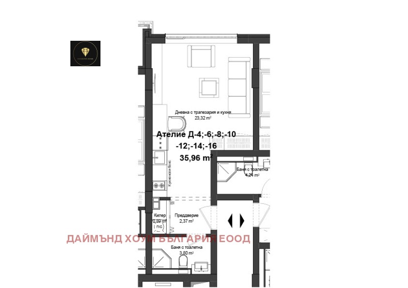 En venta  Estudio Plovdiv , Gagarin , 43 metros cuadrados | 96134376 - imagen [2]