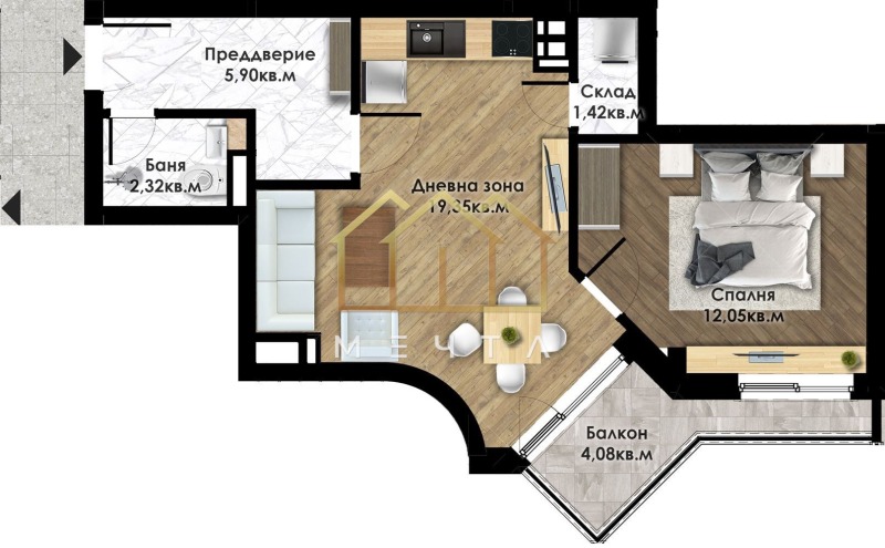 À venda  1 quarto Plovdiv , Sadiiski , 62 m² | 46453089 - imagem [2]
