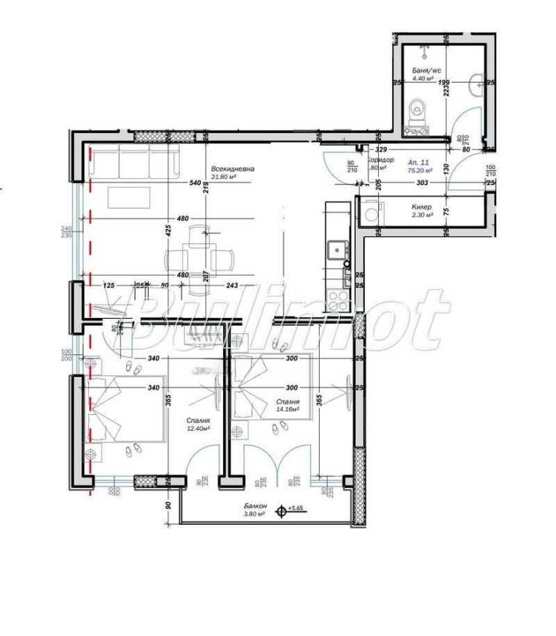 Myytävänä  2 makuuhuonetta Varna , Kajsieva gradina , 86 neliömetriä | 50751314