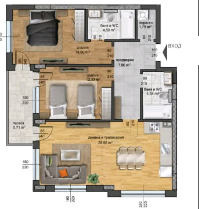 En venta  2 dormitorios Plovdiv , Zapaden , 107 metros cuadrados | 91078107 - imagen [3]