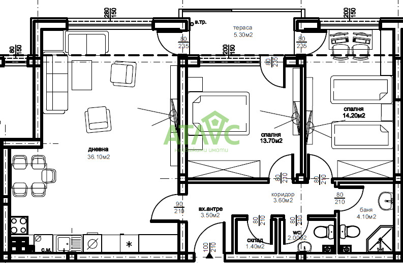 In vendita  2 camere da letto Plovdiv , Iugen , 115 mq | 13001199