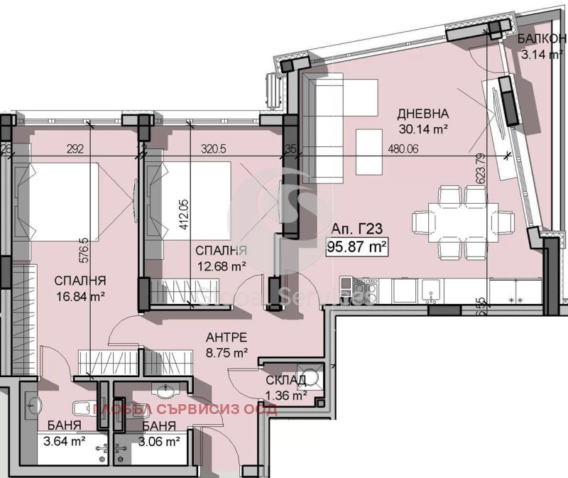 Продава 3-СТАЕН в град София, Манастирски ливади - 111 кв.м / 247 870 € » 484 791.58 лв., ГЛОБЪЛ СЪРВИСИЗ ООД
