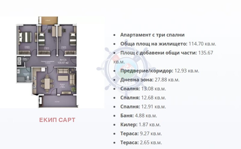 Продава 4-СТАЕН, гр. Варна, к.к. Св.Св. Константин и Елена, снимка 2 - Aпартаменти - 49236021