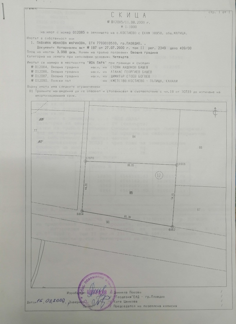 For Sale  Plot region Plovdiv , Kostievo , 8000 sq.m | 54277477
