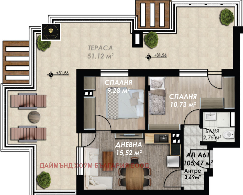 Te koop  2 slaapkamers Plovdiv , Gagarin , 121 m² | 85523810 - afbeelding [2]