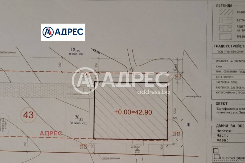 For Sale  Plot region Varna , Zlatina , 850 sq.m | 90576695