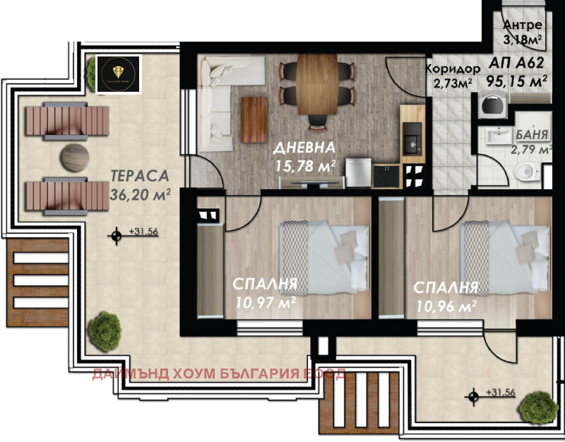In vendita  2 camere da letto Plovdiv , Gagarin , 112 mq | 20696996 - Immagine [2]