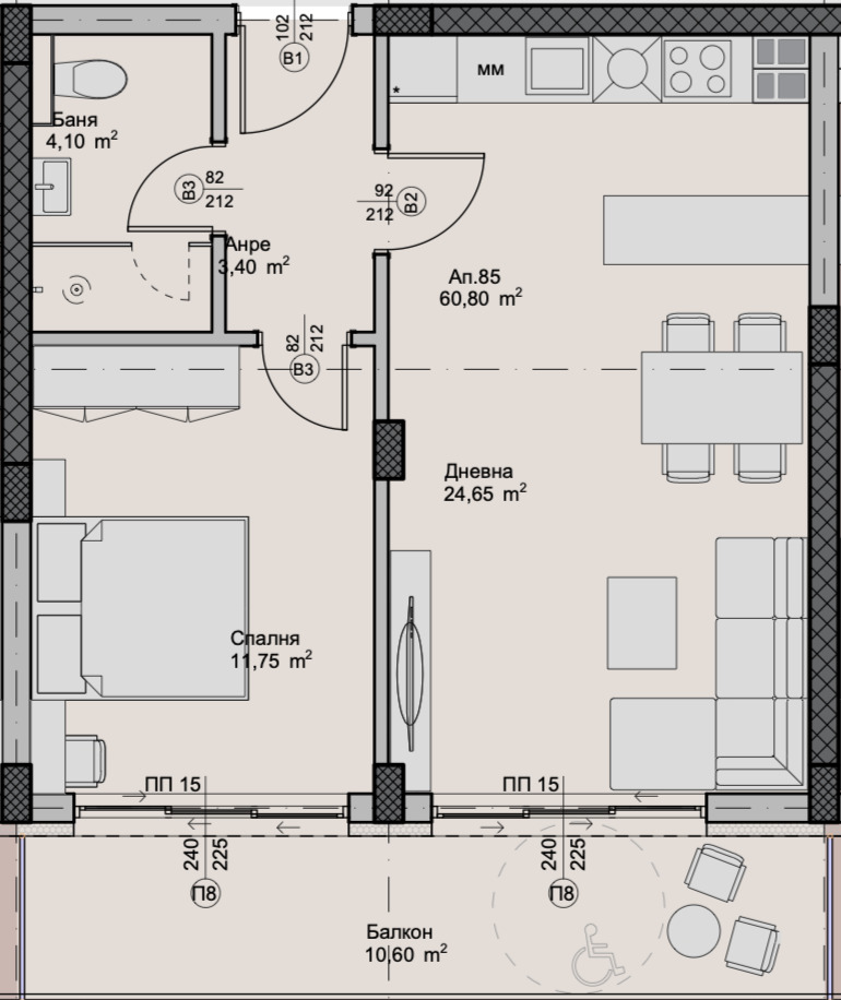 De vânzare  1 dormitor Plovdiv , Hristo Smirnensci , 71 mp | 38942575 - imagine [2]