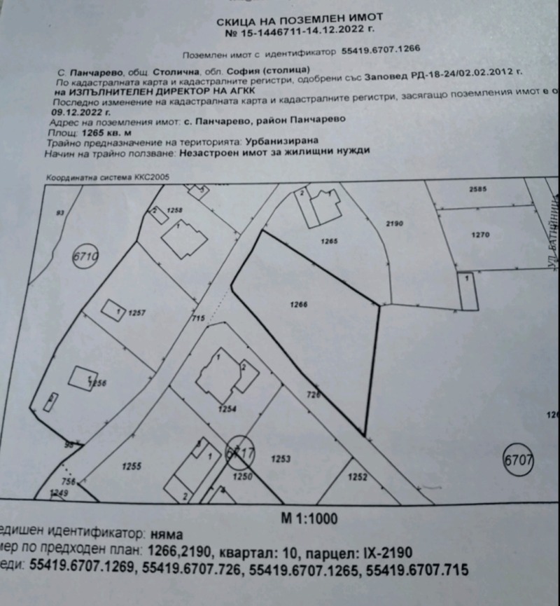 Продава ПАРЦЕЛ, с. Панчарево, област София-град, снимка 1 - Парцели - 49259571