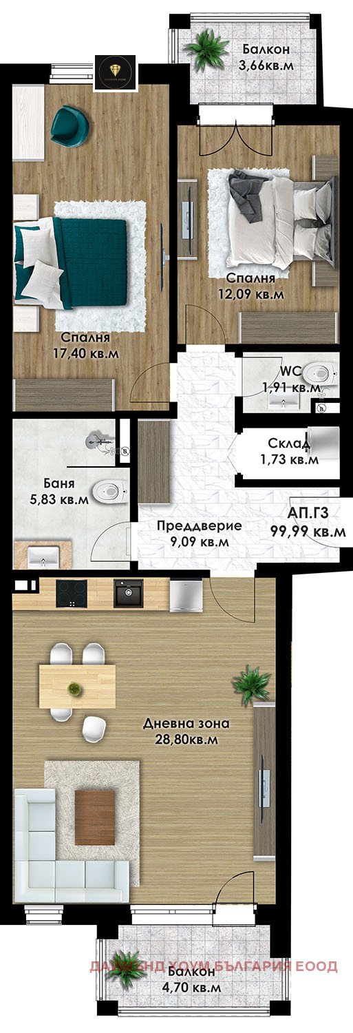 Продава 3-СТАЕН, гр. Пловдив, Коматевско шосе, снимка 2 - Aпартаменти - 48114036