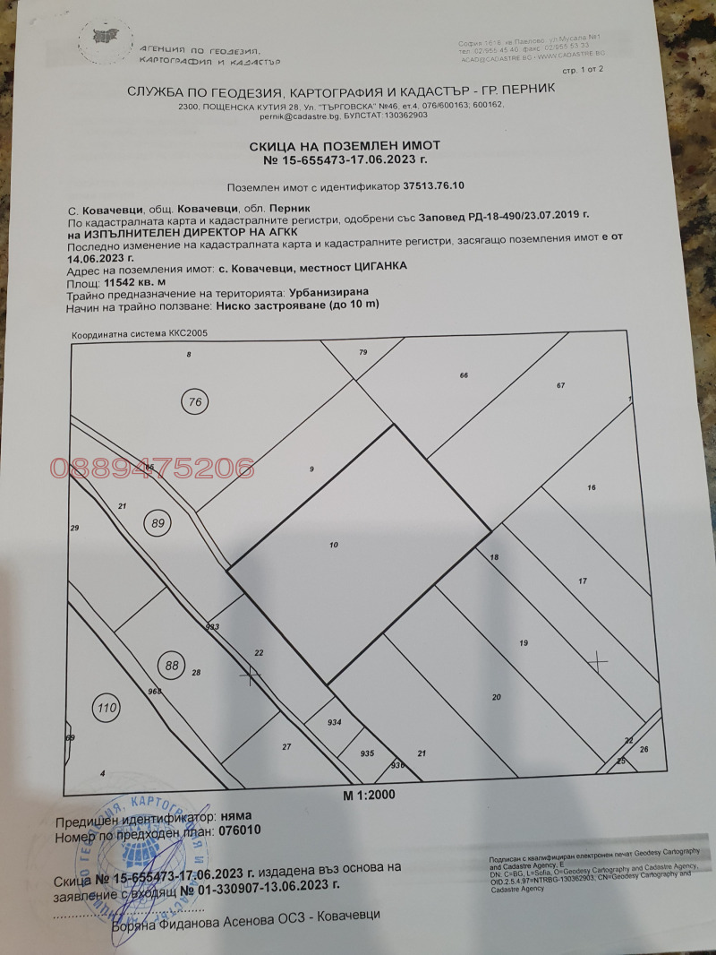 Продава ПАРЦЕЛ, яз. Пчелина, област Перник