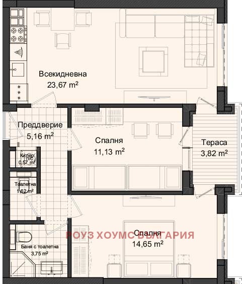 À vendre  2 chambres Plovdiv , Gagarin , 92 m² | 41040859 - image [2]