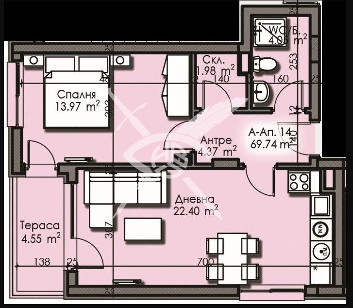 Продаја  1 спаваћа соба Бургас , Изгрев , 69 м2 | 29656278