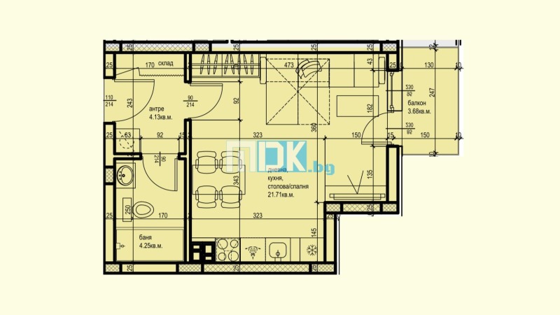 Продава 1-СТАЕН, гр. Пловдив, Коматевски възел, снимка 2 - Апартаменти - 52774213