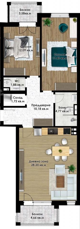 Продава 3-СТАЕН, гр. Пловдив, Южен, снимка 2 - Aпартаменти - 48024268