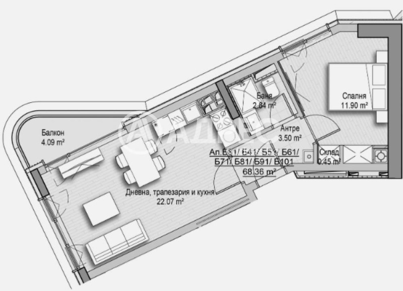 De vânzare  1 dormitor Sofia , Hladilnica , 68 mp | 69535361