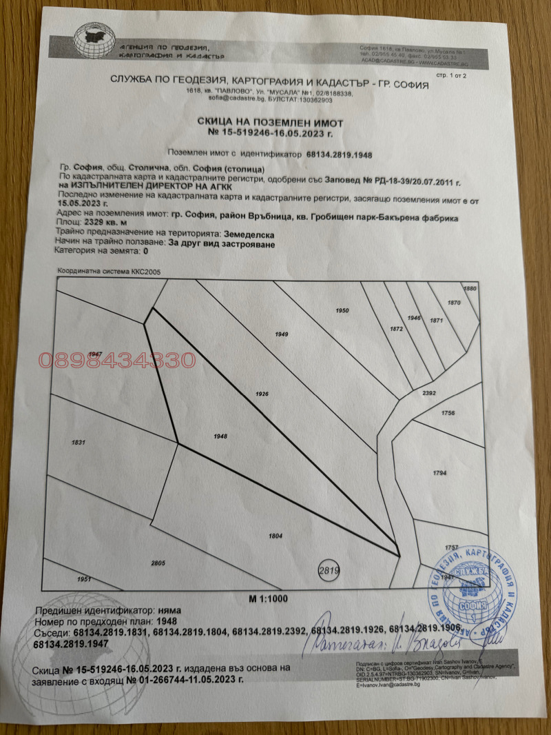 Продава ПАРЦЕЛ в град София, Обеля 2 - 2329 кв.м / 605 540 € » 1 184 333.30 лв.
