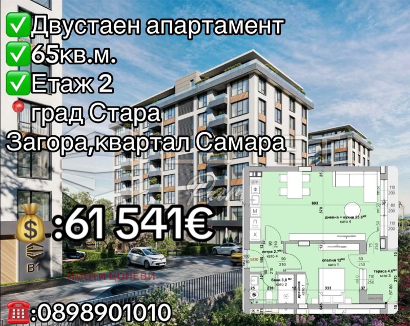 Продава 2-СТАЕН, гр. Стара Загора, Самара 3, снимка 1 - Aпартаменти - 49376826