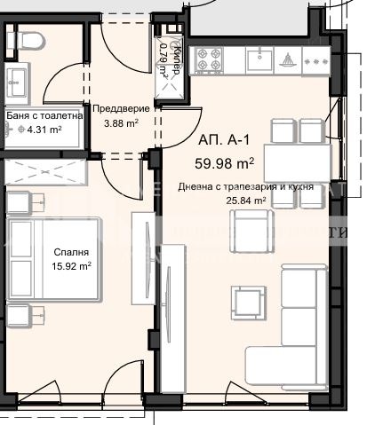 Til salg  1 soveværelse Plovdiv , Ostromila , 66 kvm | 37872938 - billede [3]