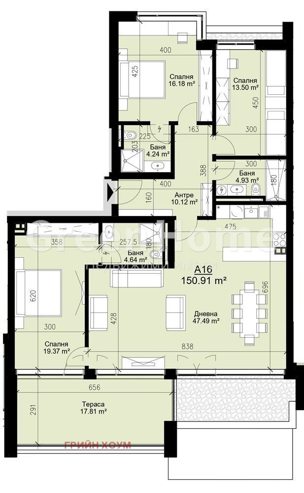 Satılık  3 yatak odası Varna , Briz , 166 metrekare | 84594071