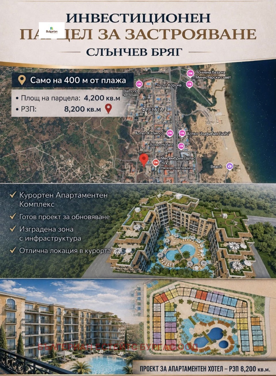 Продава ПАРЦЕЛ, к.к. Слънчев бряг, област Бургас