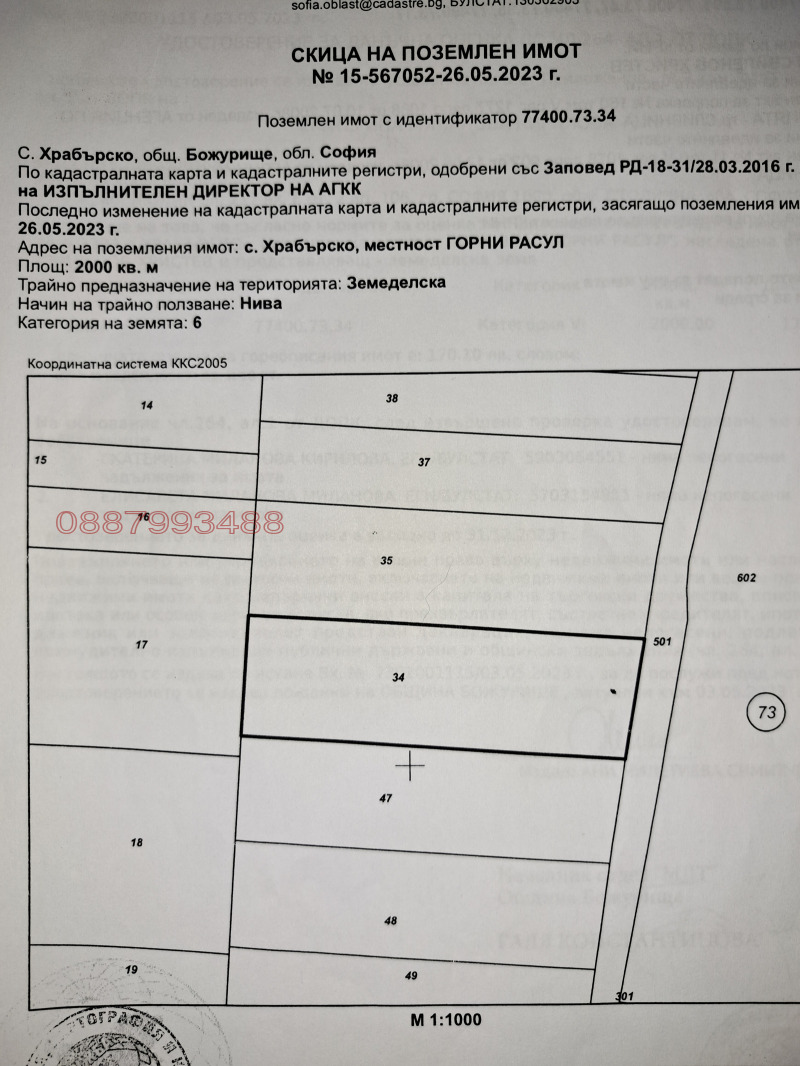 De vânzare  Complot regiunea Sofia , Hrabârsco , 2000 mp | 61149980